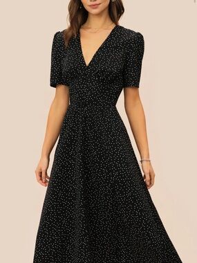RIHOAS Black & White Polka Dot V-Neck Midi Dress